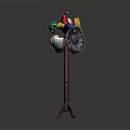 Red Hat Stand with Various Colored and Styled Hats on Triangular Base
