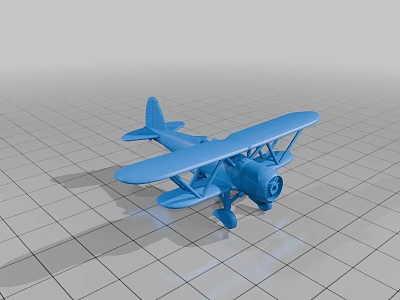 Fighter Jet Blue Biplane Model Showcased On Grid Pattern Floor Surface 3d model