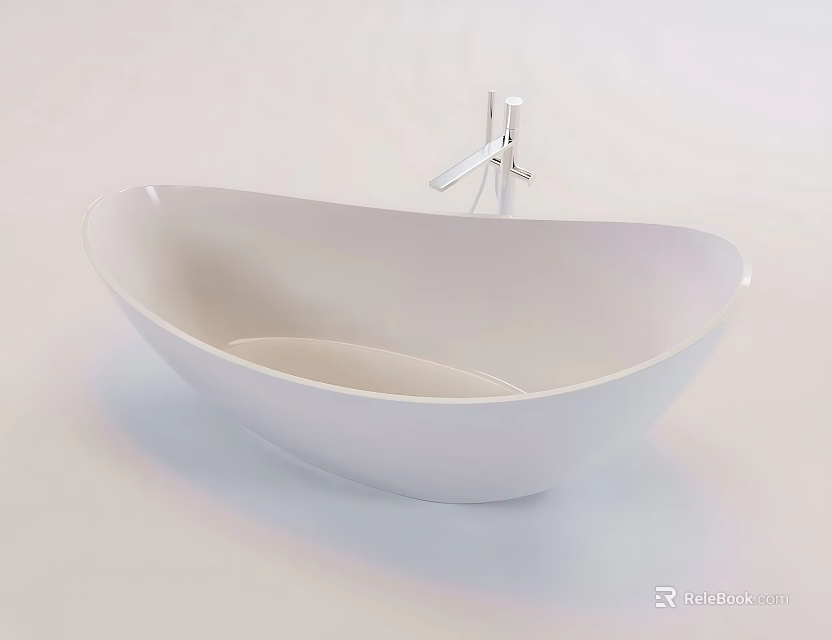 Modern White Freestanding Bathtub with Curved Design and Chrome Faucet in Sleek Style 3d model 