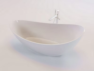 Modern White Freestanding Bathtub with Curved Design and Chrome Faucet in Sleek Style 3d model