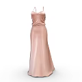 Adorable Animal Wearing Pink Satin Long Dress With Spaghetti Straps Design