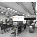 Professional Commercial Kitchen With Stainless Steel Appliances Workstations And Ventilation Systems