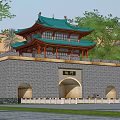 Ancient Architecture With Green Roof Multi Layered Structure Stone Wall And Arched Gateways