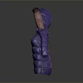 Purple Long Puffer Coat With Fur Lined Hood And Zipper Closure