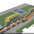 Outdoor Fitness Park With Playground Equipment Tennis Court Green Lawn And Exercising People