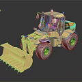 Yellow Utility Vehicle With Front Loader Large Bucket Heavy Duty Tires And Enclosed Cab