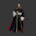 Mythical Warrior Man Wearing Red Cape Holding Hammer Shield And Sword