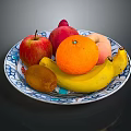Fresh Assorted Fruits On Blue White Patterned Plate With Apples Oranges Bananas And Kiwi