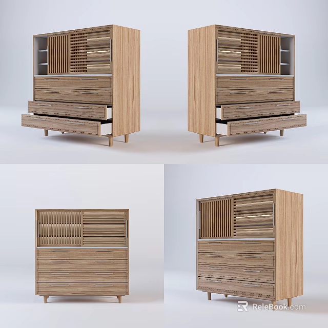 Modern Wooden Chest of Drawers With Lattice Design And Multiple Storage Drawers 3d model 