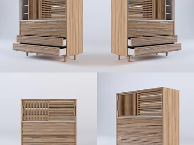 Modern Wooden Chest of Drawers With Lattice Design And Multiple Storage Drawers 3d model