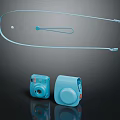 Two Blue Portable Instant Digital Cameras With Matching Adjustable Camera Strap 3d model