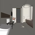 Modern Minimalist Bathroom Interior With White Tone Freestanding Bathtub Round Washbasin And Glass Door