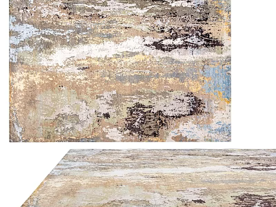 Square Area Rug With Abstract Pattern In Beige Brown Blue Tones 3d model