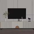 Modern TV Stand With Wooden Accents Wall Mounted TV And Decorative Items