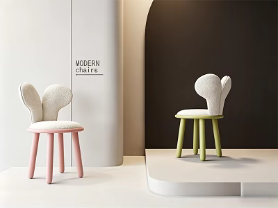 Modern Kids Chairs With Bunny Ears Design Soft White Seats And Pink Green Legs 3d model