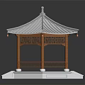 Traditional Chinese Pavilion Featuring Curved White Roof Wooden Railings And Stone Steps