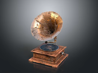 Vintage Gramophone With Brass Horn Wooden Base And Classic Decorative Design 3d model
