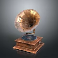 Vintage Gramophone With Brass Horn Wooden Base And Classic Decorative Design