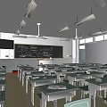 Modern Classroom School Classroom Desk Platform Blackboard Ceiling Fan 3d model