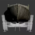 Traditional Wooden Boat With Wheeled Carriage Structure And Wooden Planks Design