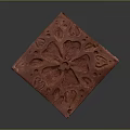 Red Diamond Shaped Decorative Carved Artifact With Intricate Floral Patterns