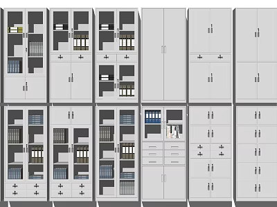 Various Modern Bookcase Designs With Compartments Drawers And Functional Storage Spaces 3d model