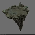 Mystical Floating Island Platform With Yin Yang Symbol Stone Structures And Glowing Lines