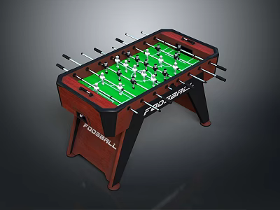Sturdy Wooden Foosball Table With Green Playing Surface And Player Figures 3d model