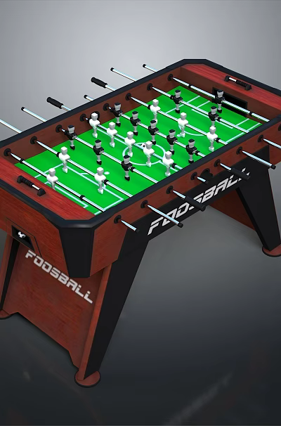 Sturdy Wooden Foosball Table With Green Playing Surface And Player Figures 3d model