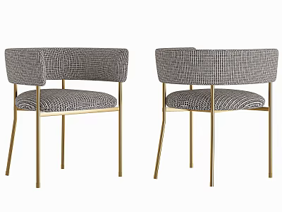 Two Modern Accent Chairs With Gray Woven Fabric And Gold Metal Legs 3d model