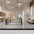 Modern Beige Boutique Store With Display Shelves Green Plants Lighting Large Screen And Night View