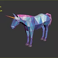 Colorful Low Poly Unicorn With Blue Pink Purple Body And Yellow Horn On Black Background