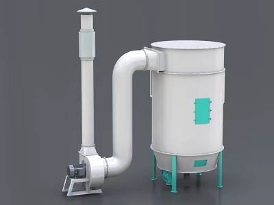 Industrial Drying Equipment Cylindrical Body With Connected Pipe Green Support Legs And Motor Component 3d model