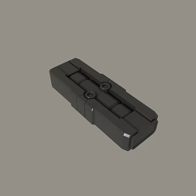 Black Rectangular Industrial Mechanical Part With Cylindrical Structures And Circular Holes 3d model