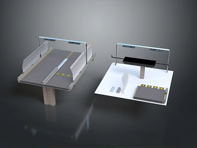 Airport Baggage Conveyor System Components With Metal Frames And White Platforms 3d model
