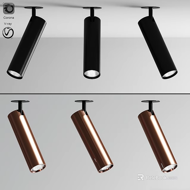 Modern Black and Copper Downlights and Spotlights With Sleek Cylindrical Design 3d model 