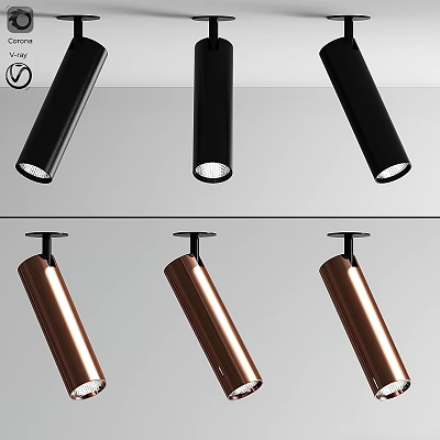 Modern Black and Copper Downlights and Spotlights With Sleek Cylindrical Design 3d model