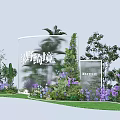 Art Installation With Green Plants White Deer Purple Flowers And Transparent Frame