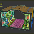 Cartoon Scene With Structure Having Yellow Top Black Frame Metal Grid Floor And Mechanical Parts