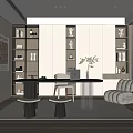 Study Desk and Chair Combination Lazy Sofa Stool Bookcase Hanging Picture Side Table 3d model