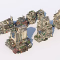 Cyberpunk Abandoned High Rise Buildings With Balconies Rusty Metal Structures and Climbing Plants