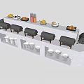Modern Buffet Table Setup With Chafing Dishes Food Items And Storage Compartments 3d model