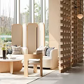 Modern Lounge Area With Wooden Partition Sofa Coffee Table And Natural Light