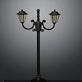 Classic Black Street Lamp With Double Illuminated Lanterns And Decorative Arms