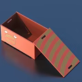 Portable Orange Storage Box with Red Green Striped Open Lid and Handle Holes