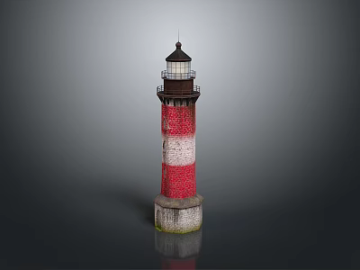 Nautical Style Lighthouse Inspired Decorative Furniture With Red White Stripes And Black Top 3d model
