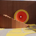 Brick Garden Landscape With Tree Steps Orange Circular Structures And Yellow Ground Patterns 3d model