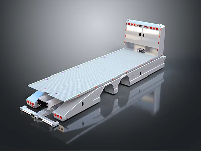 Silver Flatbed Trailer Design With Long Platform Multiple Wheels And Lights 3d model