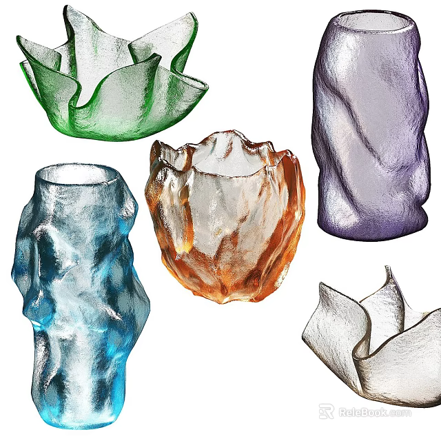 Colorful Ceramic Vessels With Various Shapes And Textured Surfaces For Home Decor 3d model 