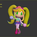 Cute Cartoon Game and Movie Character with Blonde Pigtails Green Eyes and Pink Outfit